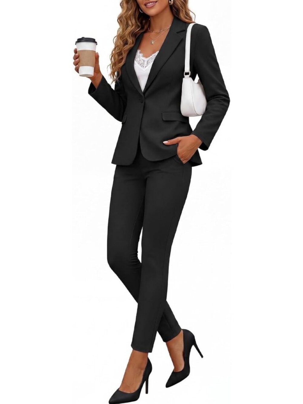 Chic Women's 2 Piece Suit Set - Slim Fit Business Casual Outfit for Work